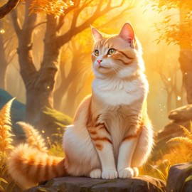 manx cat during golden hour, with a celestial and magical atmosphere, capturing their beauty in a dreamy setting.