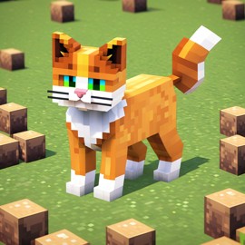 manx cat as a minecraft character in pixel graphics, capturing the charm of the blocky minecraft universe.