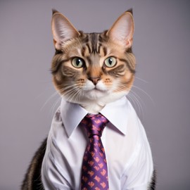 professional headshot of manx cat wearing a shirt and tie for a cv or linkedin, studio photo.