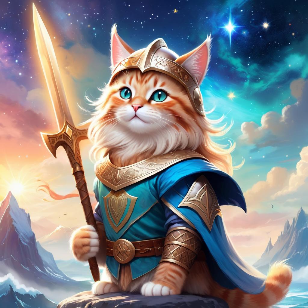 manx cat as a viking, wearing traditional armor and helmet, in a magical viking environment.