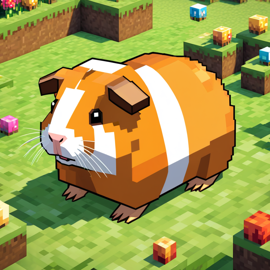 american guinea pig as a minecraft character in pixel graphics, capturing the charm of the blocky minecraft universe.