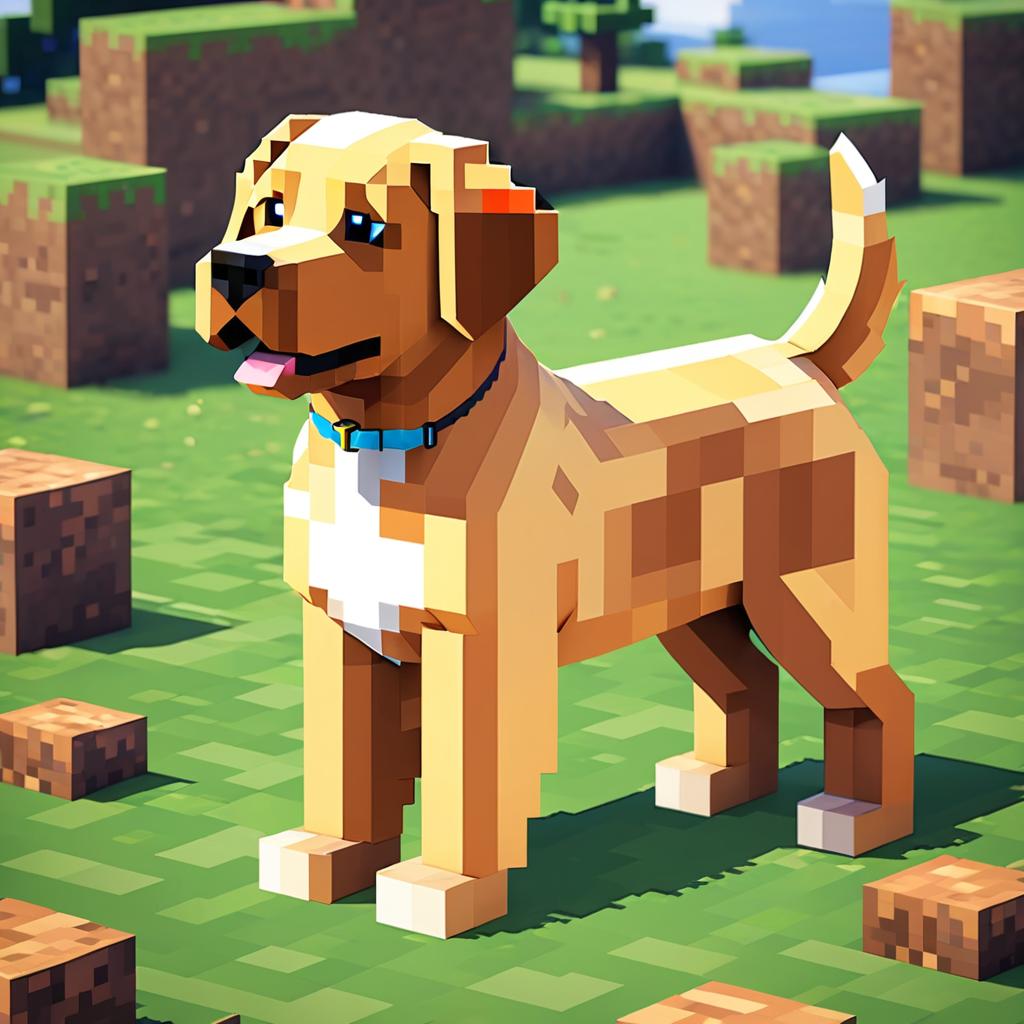 labrador retriever as a minecraft character in pixel graphics, capturing the charm of the blocky minecraft universe.