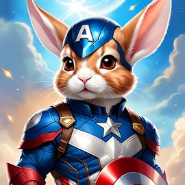 mini rex rabbit as captain america from avengers, ethereal and magical.