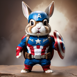 netherland dwarf rabbit as captain america from avengers, lifelike and highly detailed.