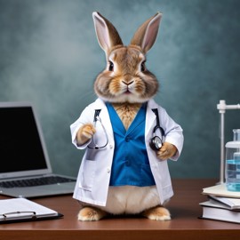 netherland dwarf rabbit as a doctor with extreme detail in a studio setting, lifelike and high resolution.