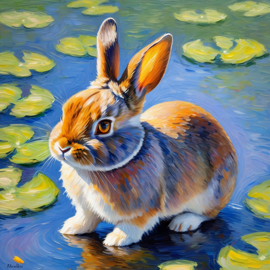 netherland dwarf rabbit in the style of monet, featuring delicate brush strokes and a classic, artistic appearance.