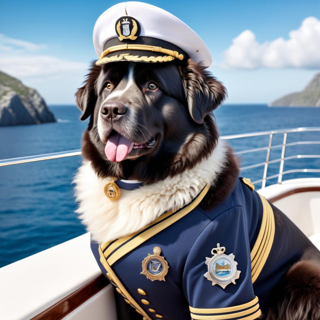 newfoundland as a captain on a luxury yacht, wearing captain uniform, highly detailed.