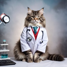 norwegian forest cat cat as a doctor with extreme detail in a studio setting, lifelike and high resolution.