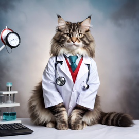 norwegian forest cat cat as a doctor with extreme detail in a studio setting, lifelike and high resolution.