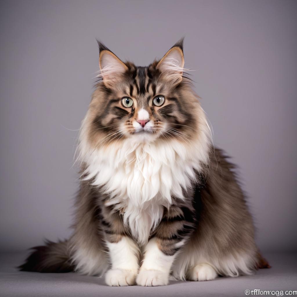 norwegian forest cat cat with a diffused background, capturing their natural beauty in a cute and elegant pose.