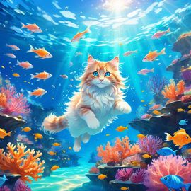 norwegian-forest-cat-swimming-magical-blue-ocean-colorful-fish-coral-reef-dreamy-underwater-scene-9c6b9dcc37d1407eb23f07633762caf0