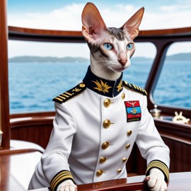 oriental shorthair cat as a captain on a luxury yacht, wearing captain uniform, highly detailed.