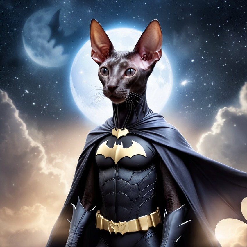 oriental shorthair cat as batman, ethereal and majestic, wearing batman suit and mask.