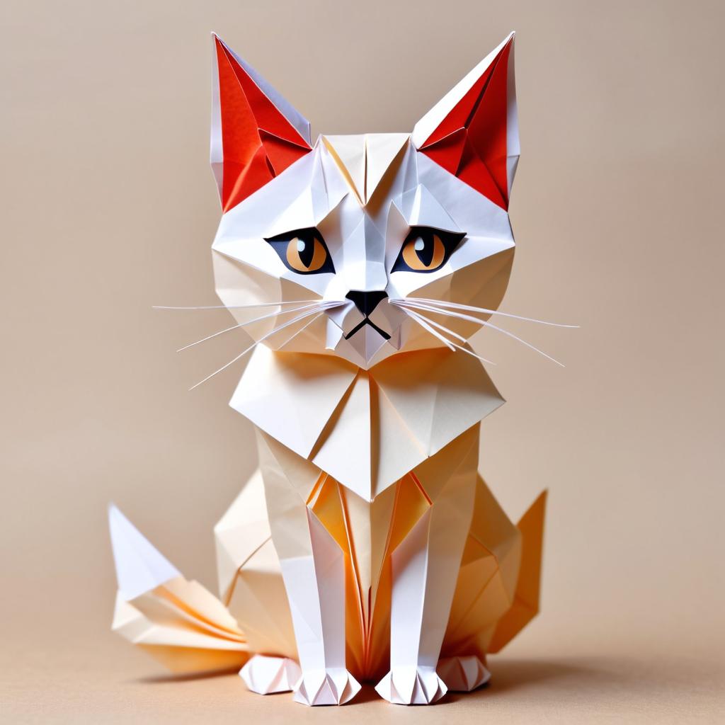 origami style portrait of balinese cat, depicting them in intricate and beautifully folded paper art, capturing a happy and cute essence.