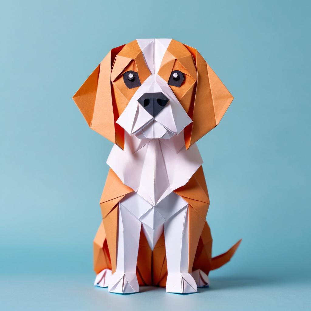 origami style portrait of beagle, depicting them in intricate and beautifully folded paper art, capturing a happy and cute essence.