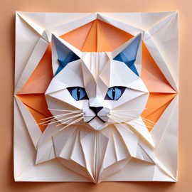 origami style portrait of birman cat, depicting them in intricate and beautifully folded paper art, capturing a happy and cute essence.