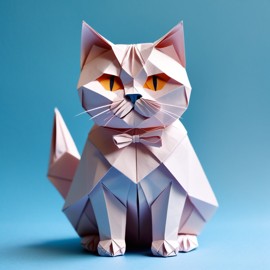 origami style portrait of british shorthair cat, depicting them in intricate and beautifully folded paper art, capturing a happy and cute essence.