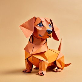 origami style portrait of dachshund, depicting them in intricate and beautifully folded paper art, capturing a happy and cute essence.