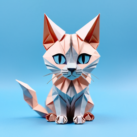 origami style portrait of egyptian mau cat, depicting them in intricate and beautifully folded paper art, capturing a happy and cute essence.