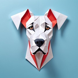 origami style portrait of great dane, depicting them in intricate and beautifully folded paper art, capturing a happy and cute essence.