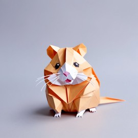 origami style portrait of syrian hamster, depicting them in intricate and beautifully folded paper art, capturing a happy and cute essence.