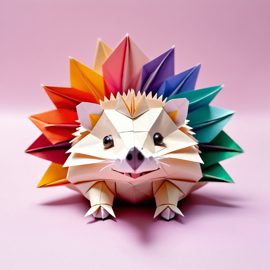 origami style portrait of african pygmy hedgehog, depicting them in intricate and beautifully folded paper art, capturing a happy and cute essence.