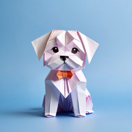 origami style portrait of maltese, depicting them in intricate and beautifully folded paper art, capturing a happy and cute essence.