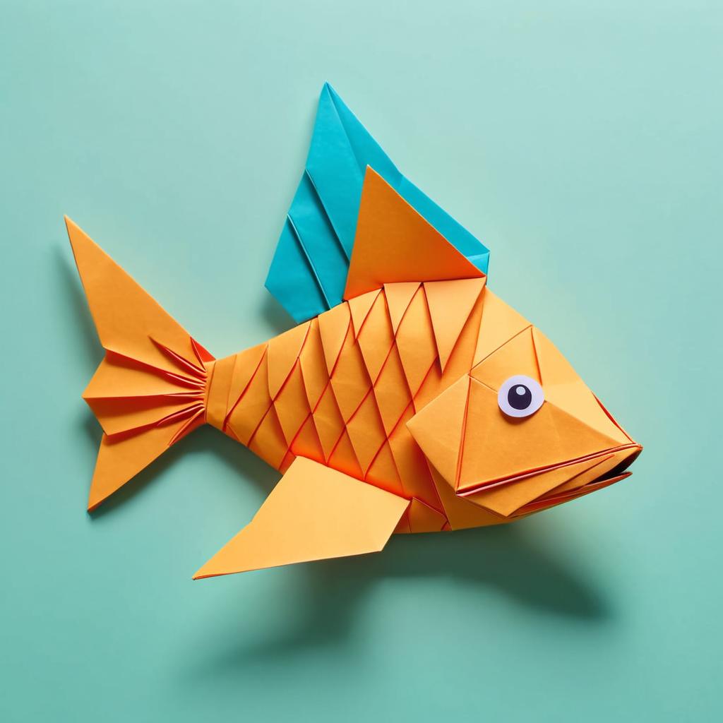 origami style portrait of platy fish, depicting them in intricate and beautifully folded paper art, capturing a happy and cute essence.