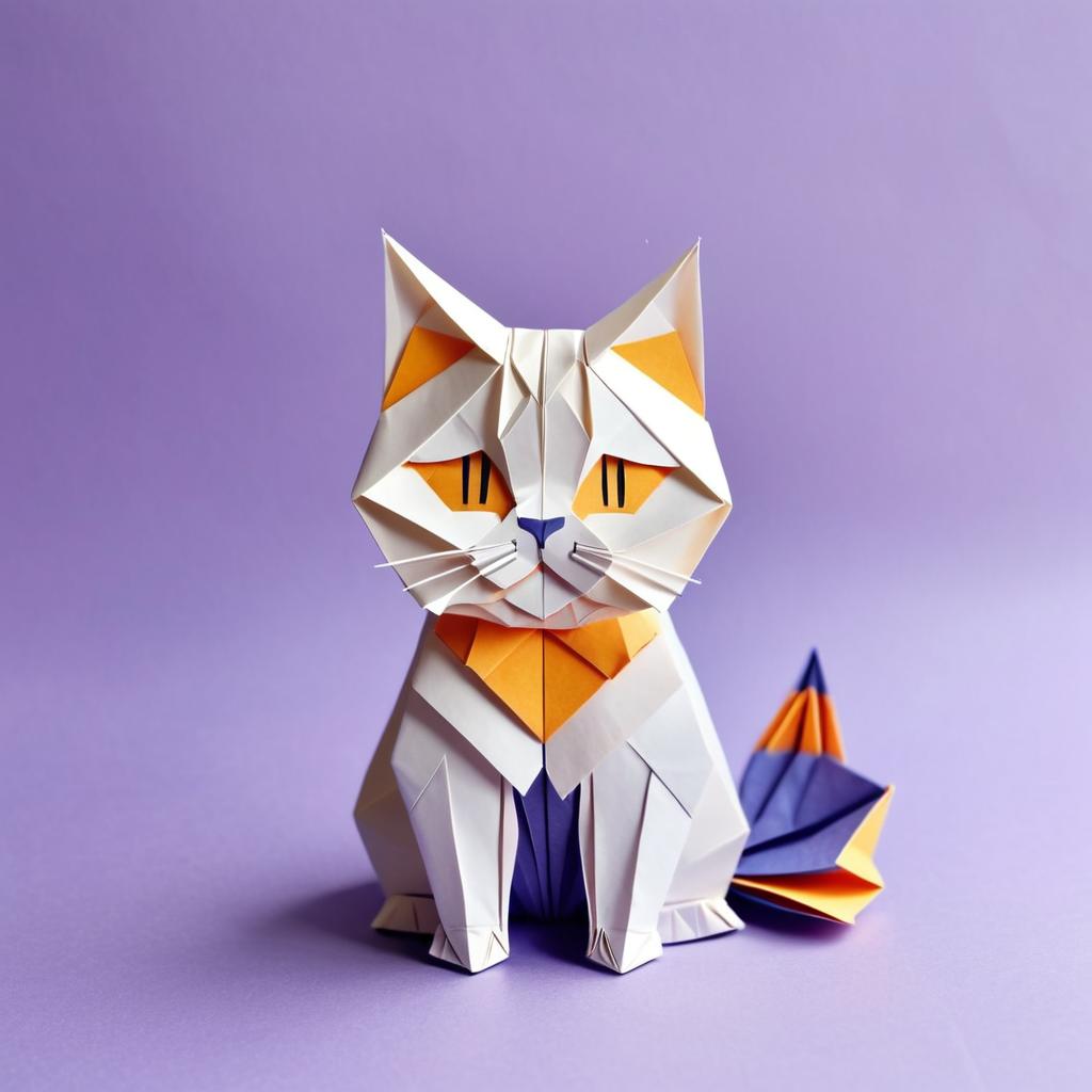 origami style portrait of american shorthair cat, depicting them in intricate and beautifully folded paper art, capturing a happy and cute essence.