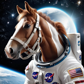 paint horse horse as astronaut in space, wearing spacesuit, highly detailed and lifelike.