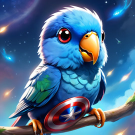 parrotlet bird as captain america from avengers, ethereal and magical.