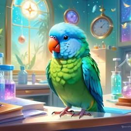 parrotlet bird as a doctor in a magical hospital setting, ethereal and dreamy with celestial details.