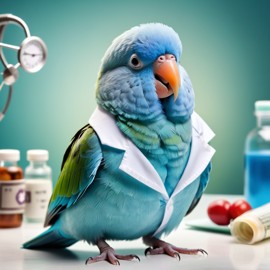 parrotlet bird as a doctor with extreme detail in a studio setting, lifelike and high resolution.