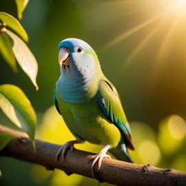 parrotlet bird in golden hour light, highlighting their beauty in nature with a moody and detailed atmosphere.