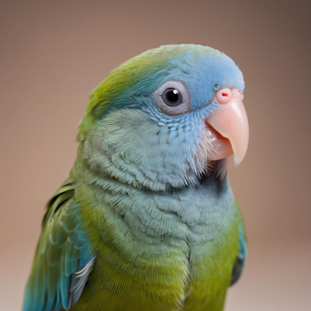 professional headshot of parrotlet bird for a cv or linkedin, studio photo with diffused background.