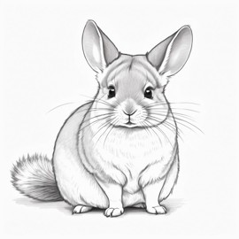 pencil sketch drawing of standard grey chinchilla, detailed line art in black and white, capturing a timeless and elegant representation.