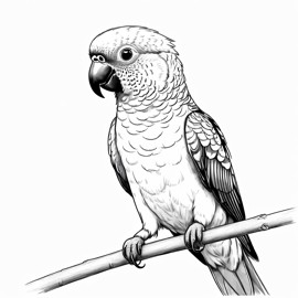 pencil sketch drawing of conure bird, detailed line art in black and white, capturing a timeless and elegant representation.