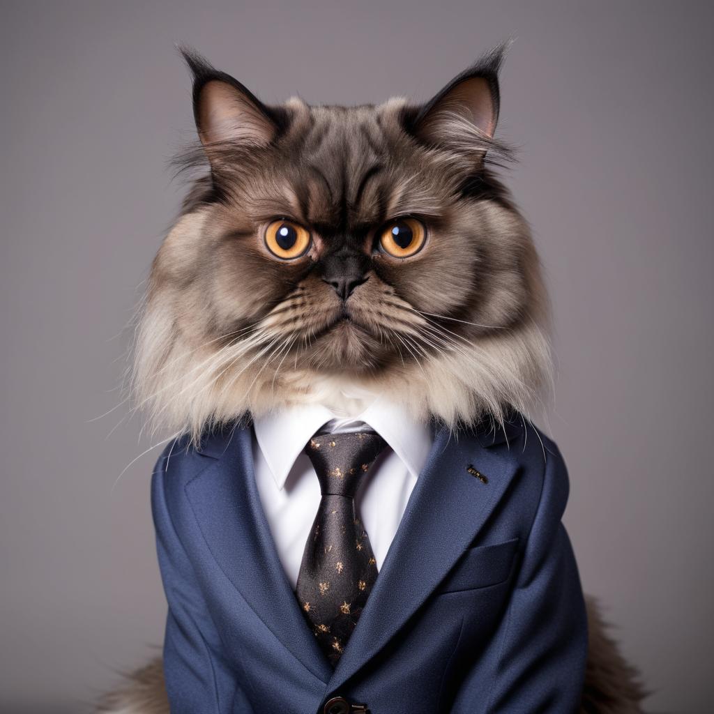 professional headshot of persian cat wearing a stylish suit for a cv or linkedin, studio photo.