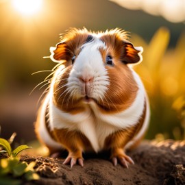 peruvian guinea pig in golden hour light, highlighting their beauty in nature with a moody and detailed atmosphere.