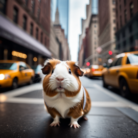 peruvian guinea pig in new york, dressed in classy clothing, against an iconic nyc backdrop with a cinematic, high-detail style.