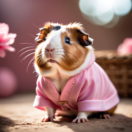 peruvian guinea pig dressed in pink clothing, in a beautiful pink scene, radiating joy and cuteness.