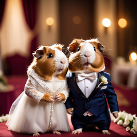 peruvian guinea pig in a beautiful wedding suit, capturing a cute and happy moment in a romantic environment.