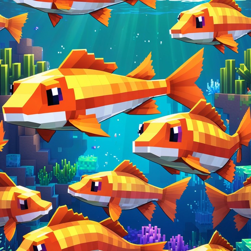 platy fish as a minecraft character in pixel graphics, capturing the charm of the blocky minecraft universe.