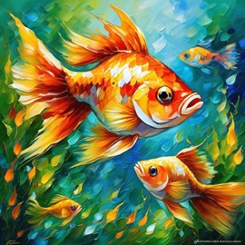 knife oil painting of platy fish in the style of leonid afremov and degas, featuring vibrant, textured brushstrokes.