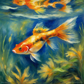 platy fish in the style of renoir, showcasing classic artistic brush strokes and timeless elegance.