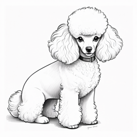 pencil sketch drawing of poodle, detailed line art in black and white, capturing a timeless and elegant representation.