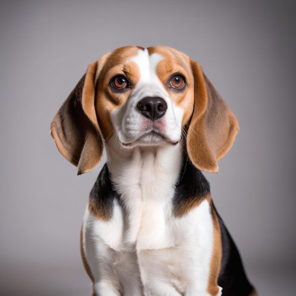 professional headshot of beagle for a cv or linkedin, studio photo with diffused background.