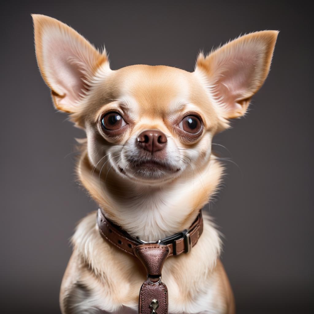 professional headshot of chihuahua for a cv or linkedin, studio photo with diffused background.