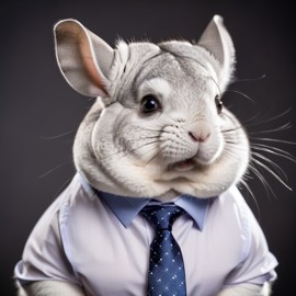 professional headshot of white chinchilla wearing a shirt and tie for a cv or linkedin, studio photo.