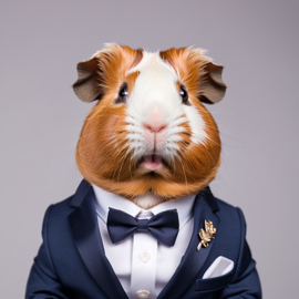 professional headshot of american guinea pig wearing a stylish suit for a cv or linkedin, studio photo.